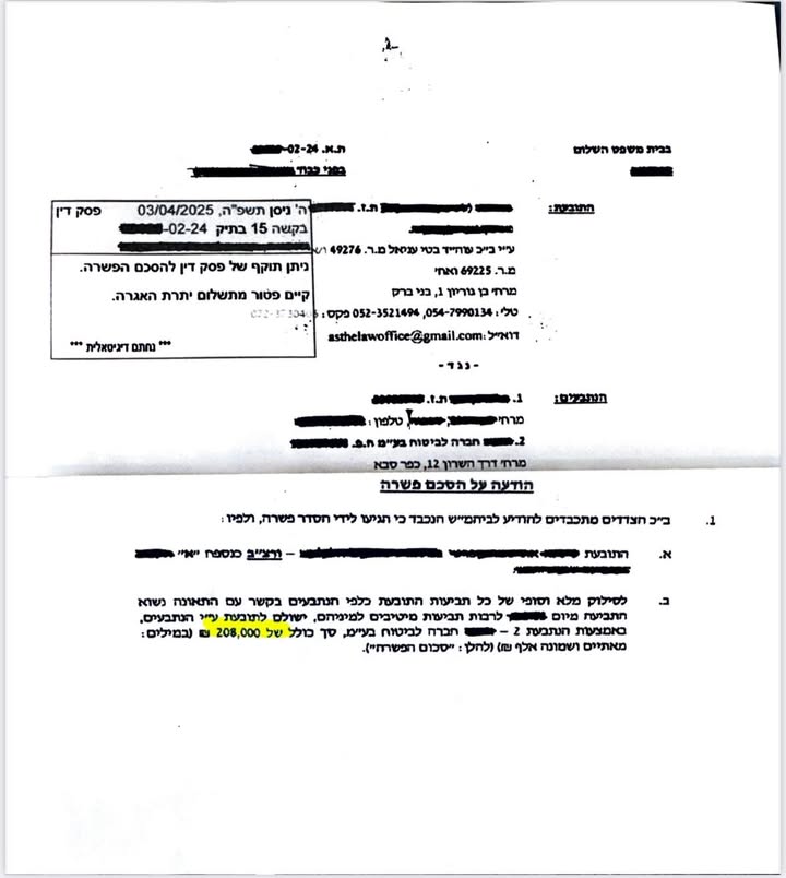 הצלחה: 208,000 ₪ - נכות נפשית