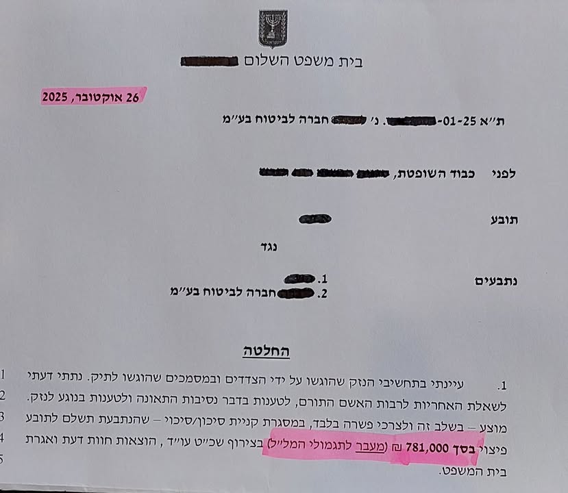 הצלחה: 781,000 ₪ - תאונת דרכים